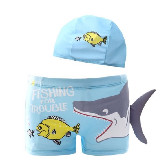 Boy Swim Trunks, Toddler Boy Swim Trucks, Boy Swim Trunks with Swim Cap - Picture 1 of 1